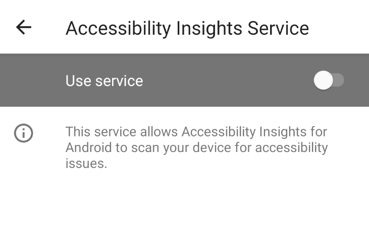 Device screen shows the Accessibility Insights Service toggle button.