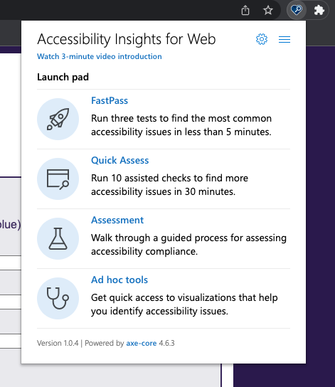 Four options are available in the Launch pad: FastPass, Quick Assess, Assessment, Ad hoc tools